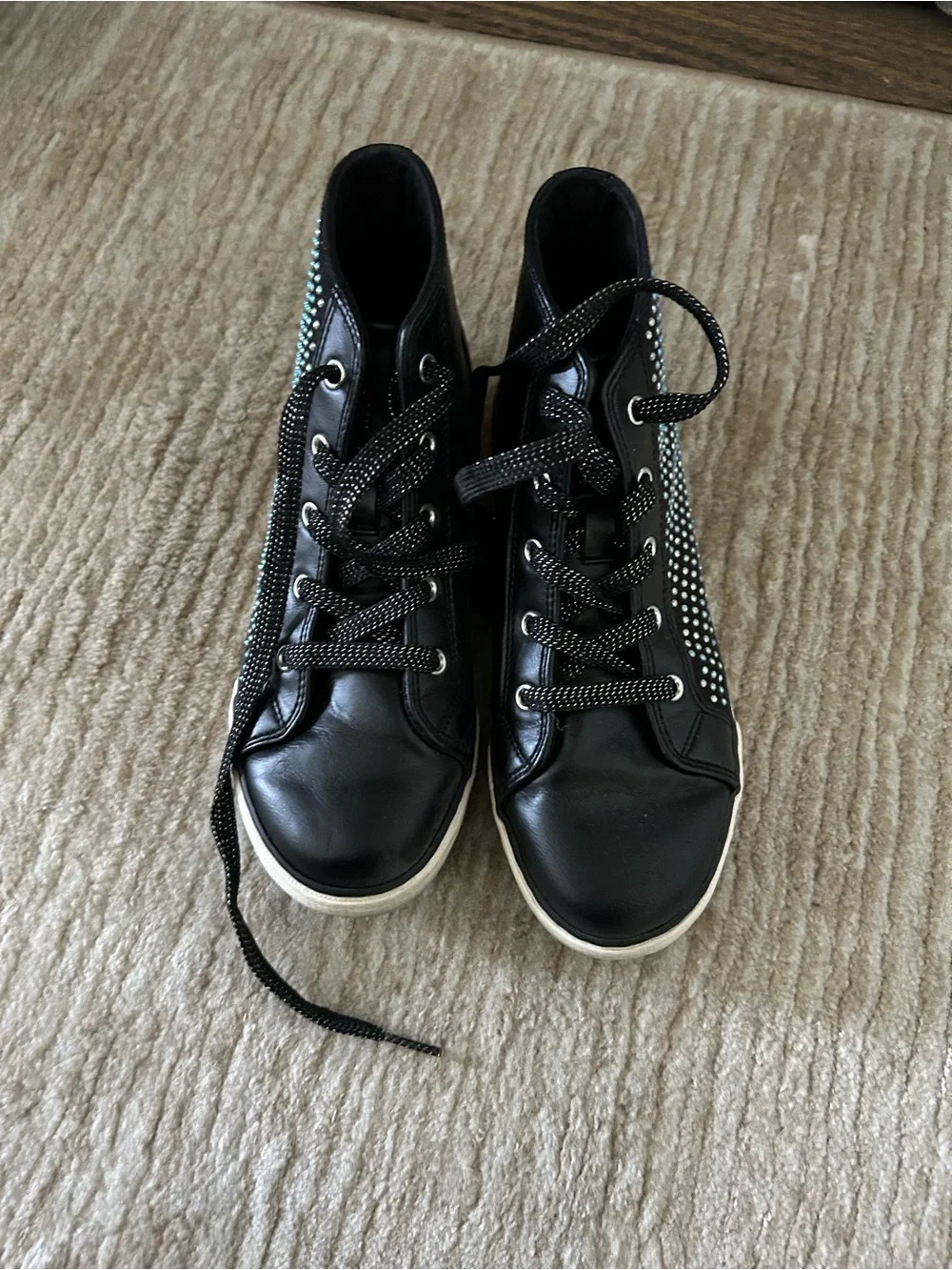 Kids Black High-Top Sneakers with Rhinestone Accent